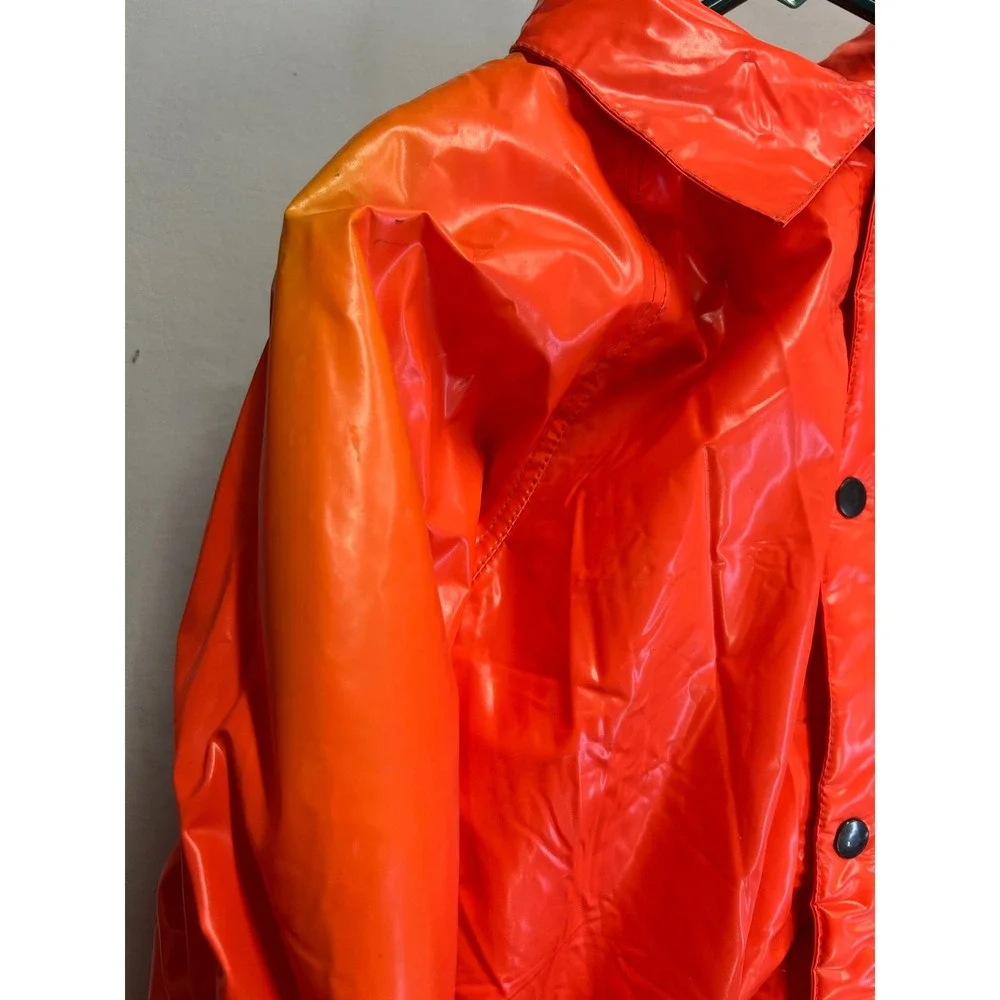 NWT Duck Bay Heavy PVC Raincoat Mens Medium Orange Flannel Lined Vintage Hi-Vis